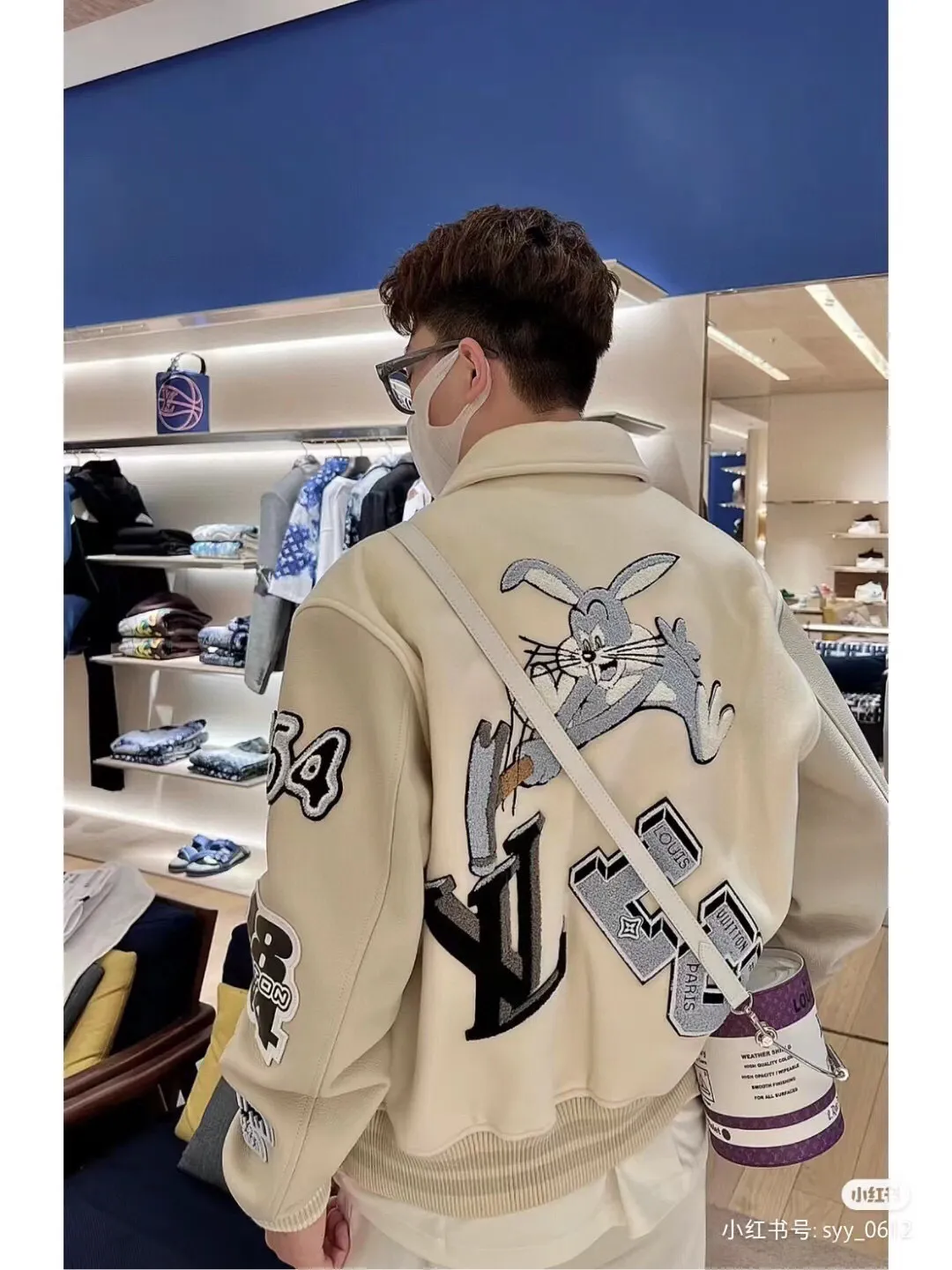 Louis Vuitton/Louis Vuitton 22Fw towel embroidered letter badge baseball jacket